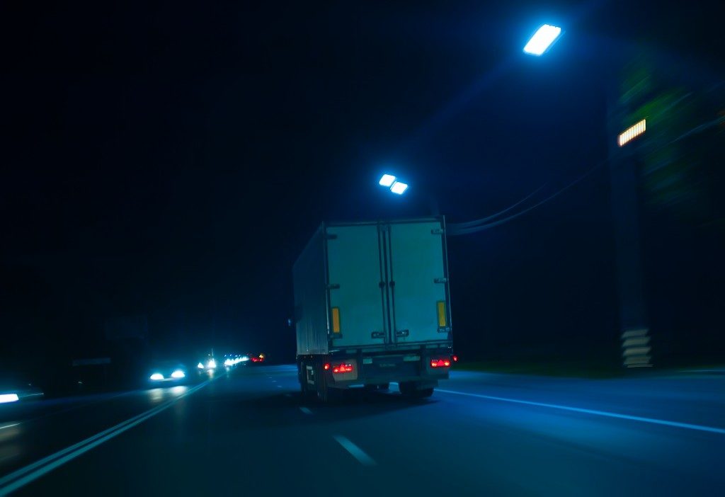 Truck driving in the night
