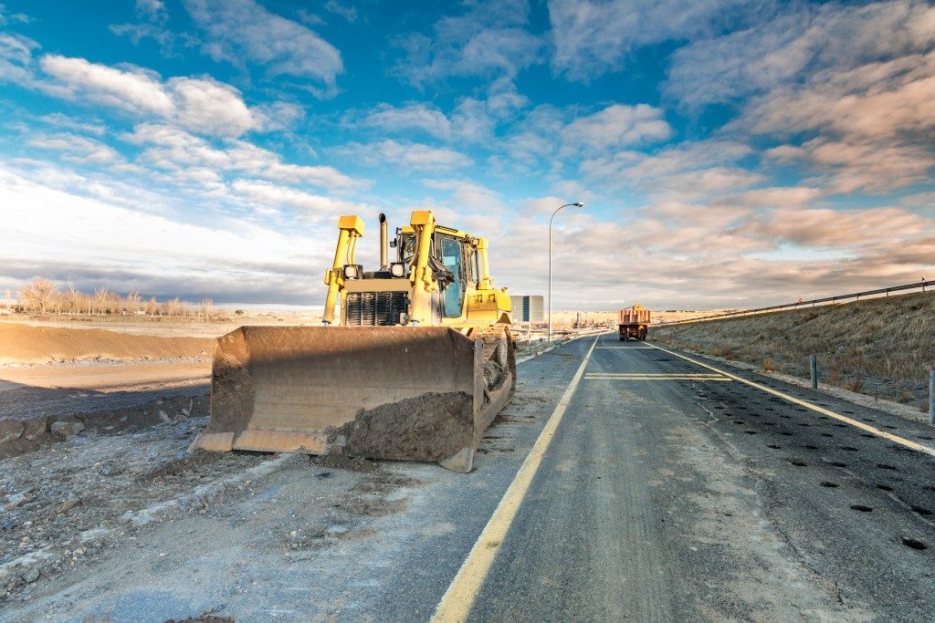 bulldozer in a road construction site