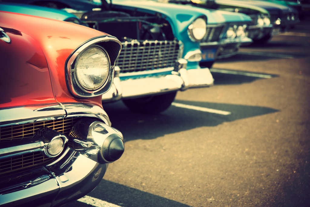 classic cars in a row
