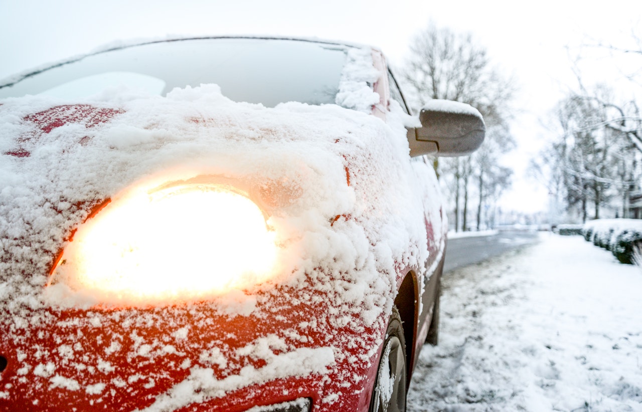 car headlight and snow